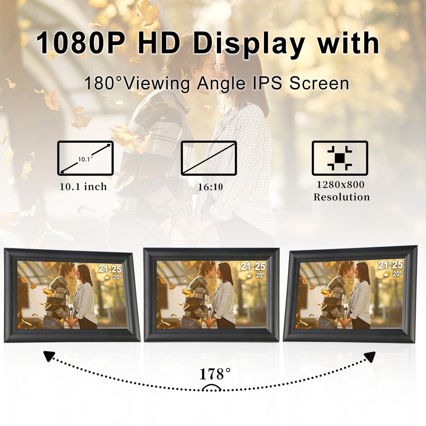 Frameo 10.1 Inch Digital Picture Frame WiF Black,Electronic Picture Frame, Photo Frame,32GB Storage,1280x800 IPS HD Touch Screen,Auto-Rotate,Share Photos/Videos Instantly via Frameo App from Anywhere