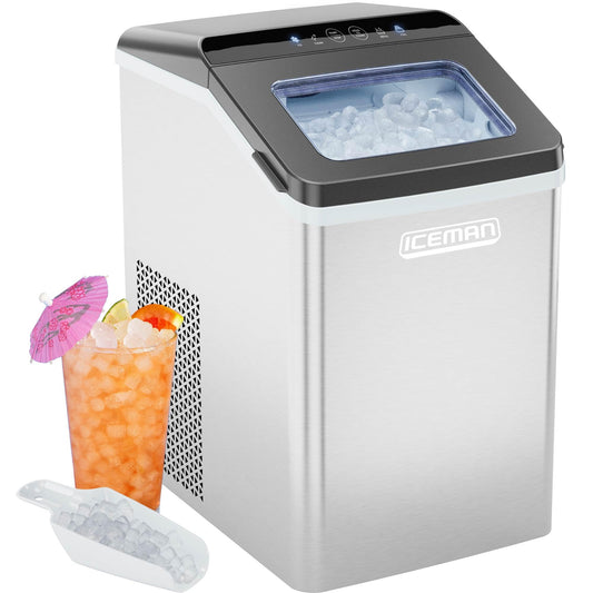Iceman Pebble Ice Machine, Countertop Nugget Ice Maker Produces Chewable Pellet Ice in 20 Minutes, Makes 33lbs/Day, with One-Touch Cleaning Function and Ice Scoop/Basket Included – Stainless Steel