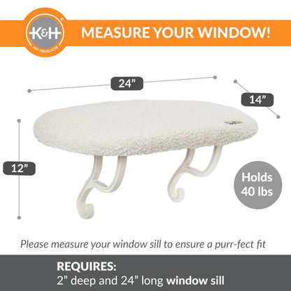 K&H Pet Products Kitty Sill Cat Window Perch for Large Cats, Orthopedic Window Hammock Bed Holds 40LBS, Washable Cover, Kitty Windowsill Bed Seat for Indoors - Cream Fleece, Unheated, 14 X 24in