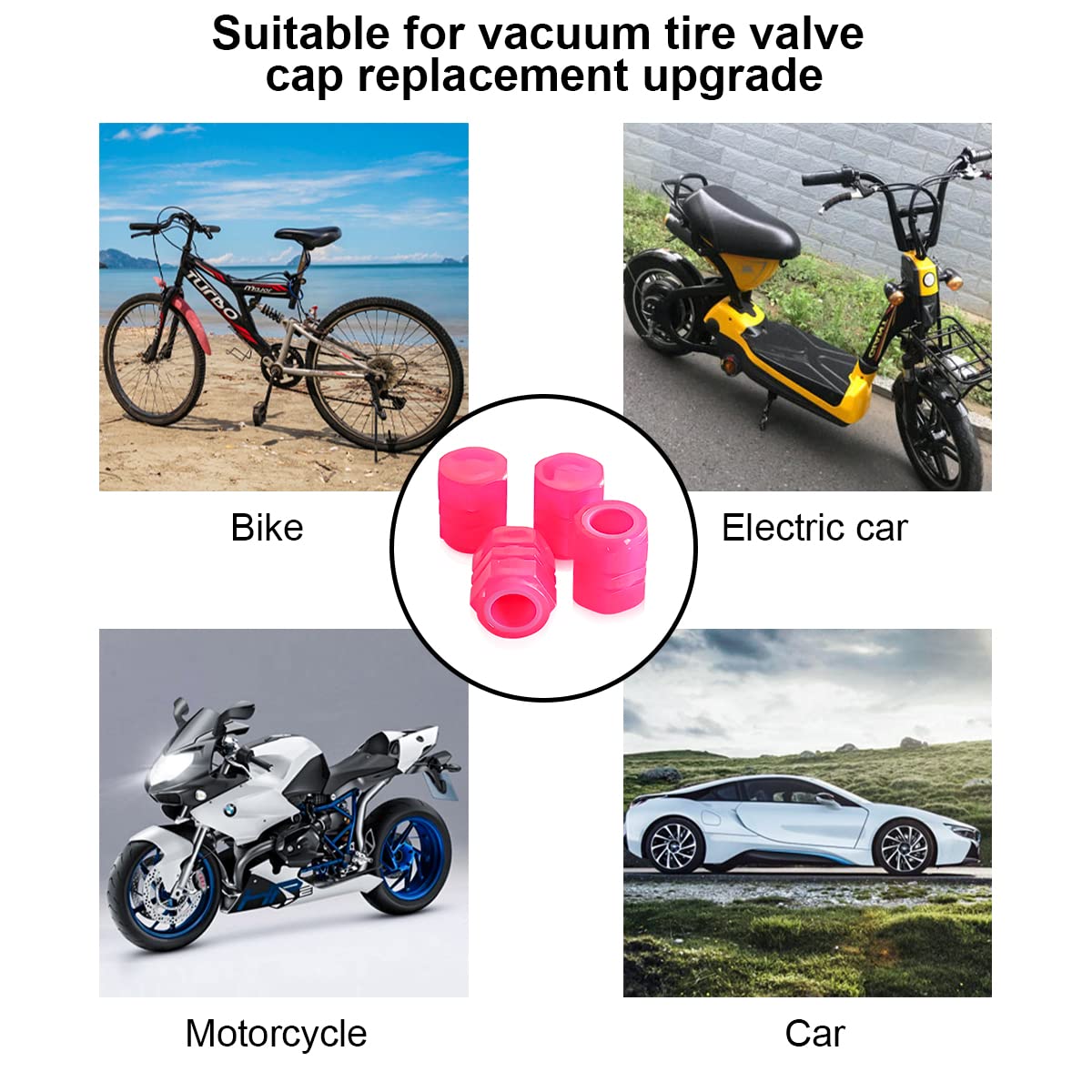 12PCS Fluorescent Car Tire Valve Stem Caps, Auto Corrosion Resistant Wheel Valve Cover, Luminous Illuminated Glow in The Dark, Car Decor Accessories Universal for SUV, Trucks, Car (Pink)