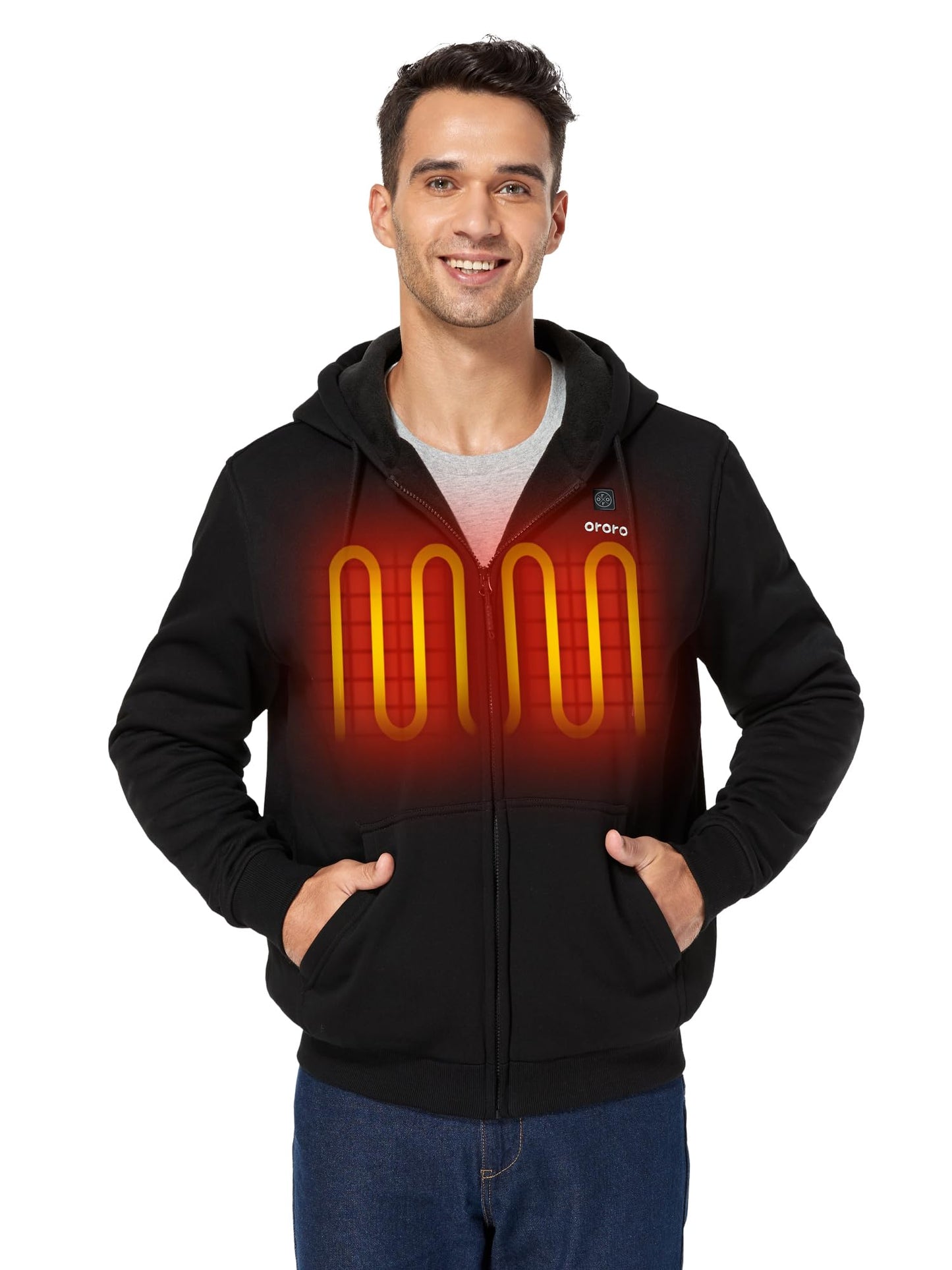 ORORO Heated Hoodie with Battery, Fleece Full-Zip Heated Sweatshirt Hoodie (Charger Not Included) (L, Black)