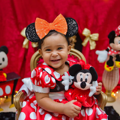 FANYITY Mouse Ears, Sequin Mouse Ears Headband for Girls Women Halloween Birthday Party (Orange Bow)