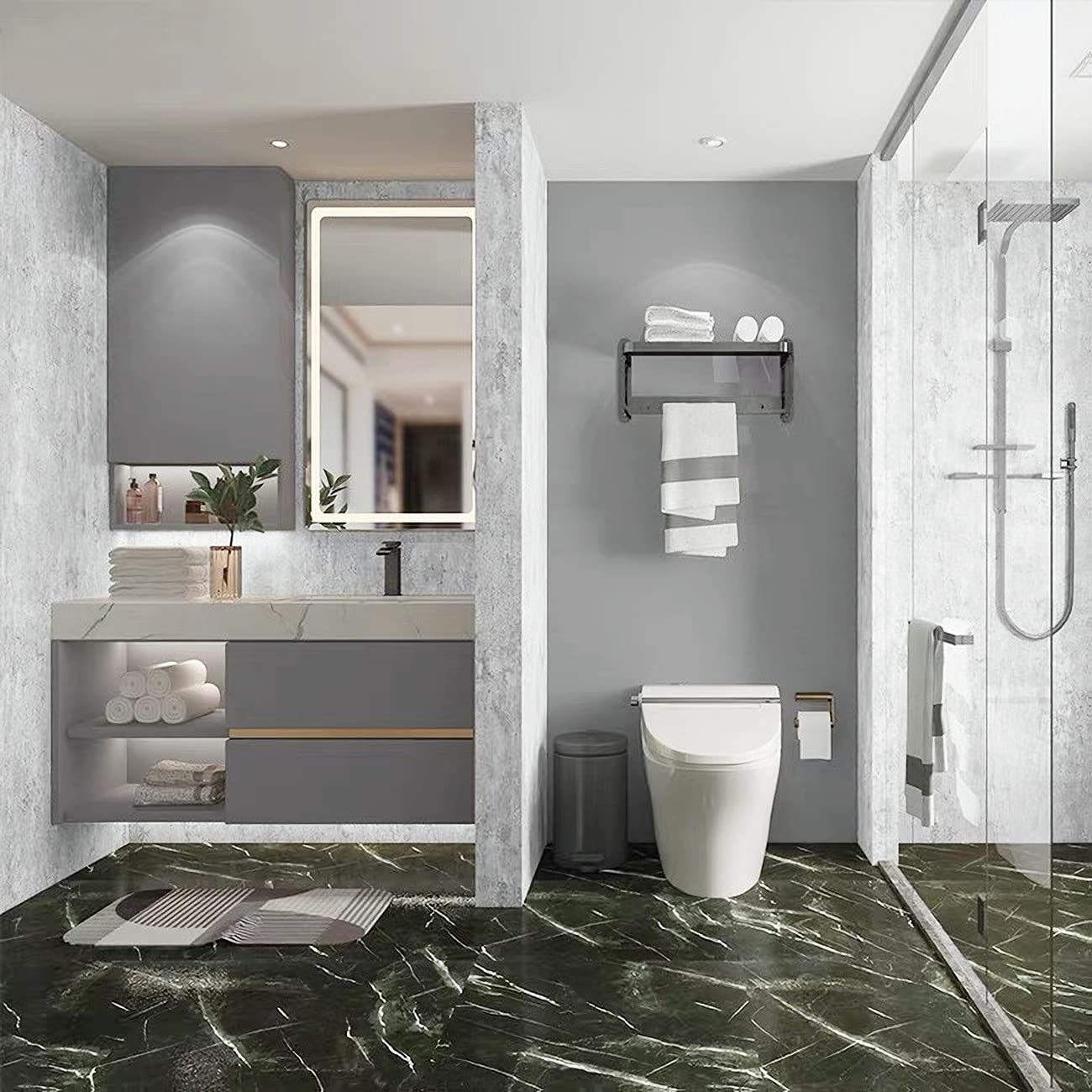 15.8" x400"Grey Wallpaper Self Adhesive Film Peel and Stick Wallpaper Grey Adhesive Paper Waterproof Removable DIY Decorative for Kitchen Cabinet Countertops Shelf Liner Upgrade Thicker