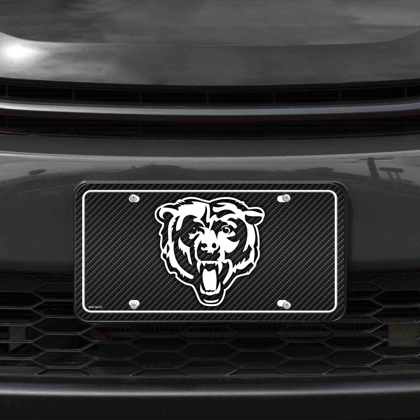 Rico Industries NFL Football Chicago Bears Carbon Fiber Metal Auto Tag 6" x 12" - Great For Truck/Car/SUV