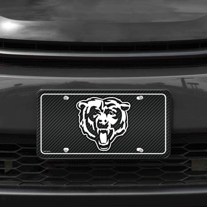 Rico Industries NFL Football Chicago Bears Carbon Fiber Metal Auto Tag 6" x 12" - Great For Truck/Car/SUV