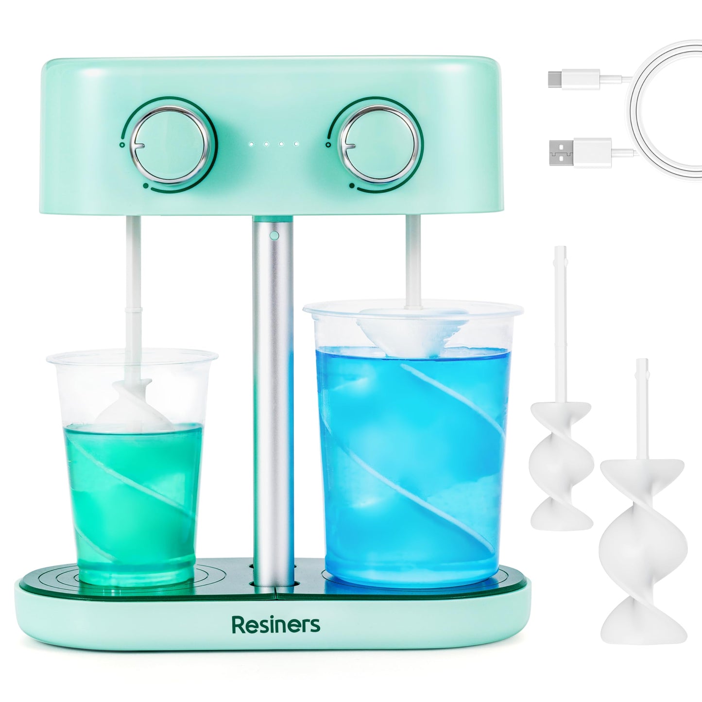 Resiners Dual-Head Resin Mixer with Spiral Silicone Paddles, Rechargeable Epoxy Mixer, Stepless Speed & Minimum Bubbles, Electric Stirrer for Resin,Silicone,Paint Mixing,Resin Tools,DIY Crafts