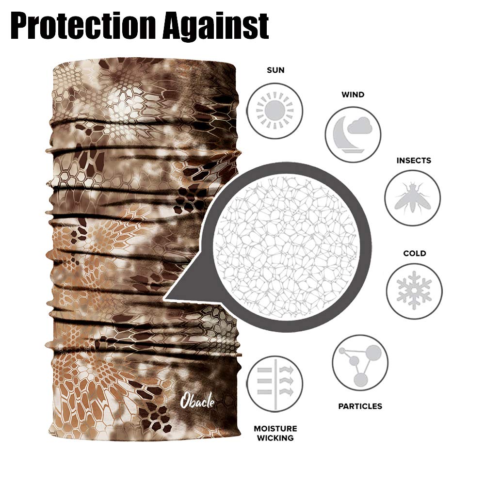Obacle Face Mask for Sun Dust Wind Protection Breathable Seamless Face Mask Headband Bandana for Men Women Thin Neck Gaiter for Motorcycle Fishing Hunting Outdoor Sport (Python Skin Light Brown)