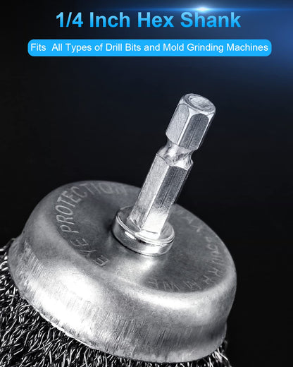 Rocaris 6 Pack Carbon Steel Wire Wheel and Pen Brush Set with 1/4-Inch Hex Shank for Rust Removal, Corrosion and Scrub Surfaces