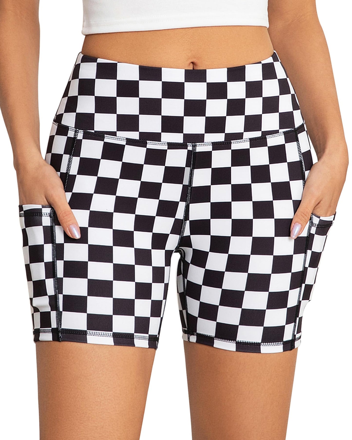 AHLW Workout Biker Shorts for Women with Pockets - High Waisted Stretchy Buttery Soft Athletic Running Yoga Shorts 5 inches