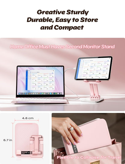LISEN Tablet Stand for iPad Stand Holder Desk, Foldable Home Office Desk Accessories Travel for iPad Holder Dorm College Essentials Portable Monitor Pink Sorbet for Girls