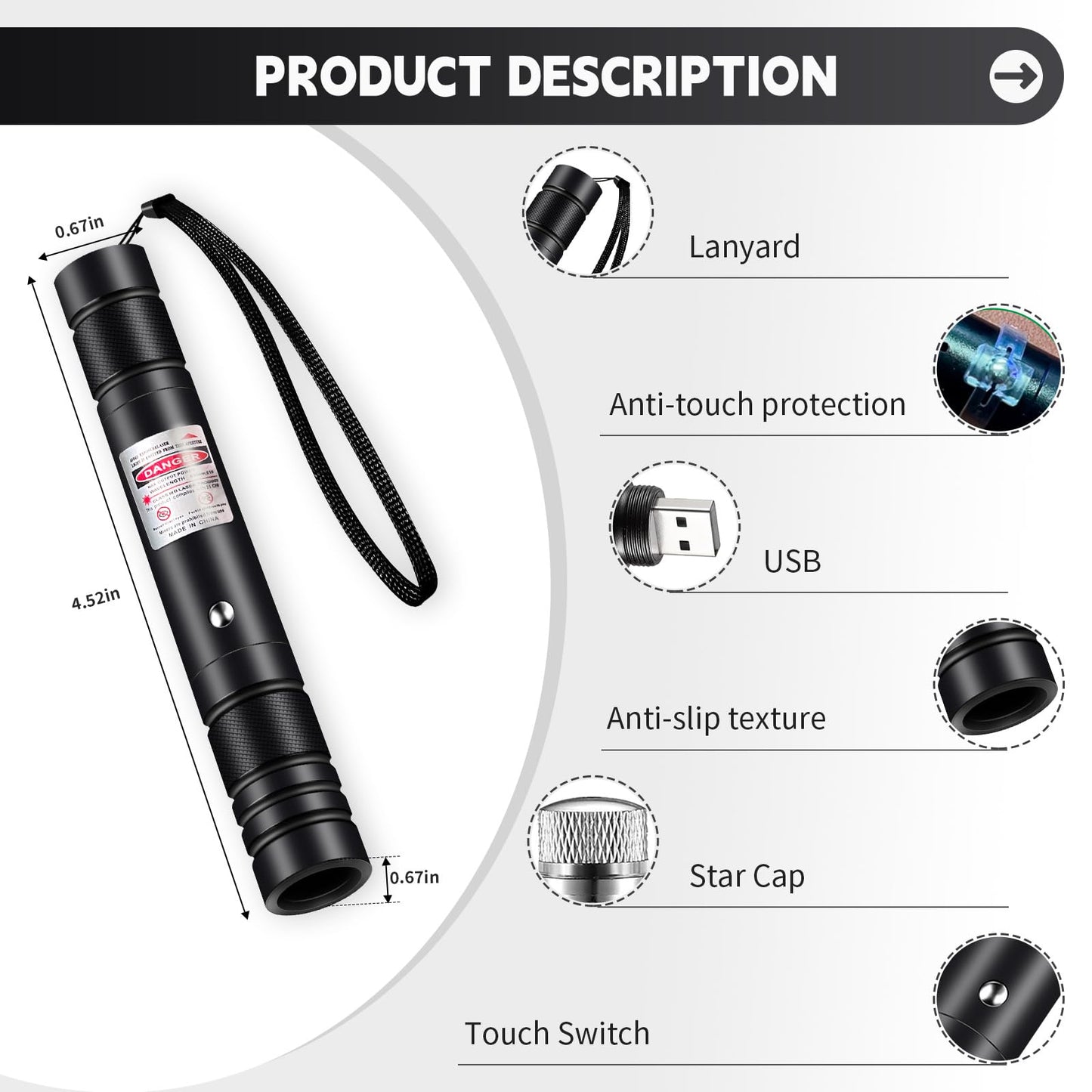 Laser Pointer High Power, Purple Laser Pointer Indicator Light, Long Range Lazer Pointer for Hiking, USB Charge-Purple