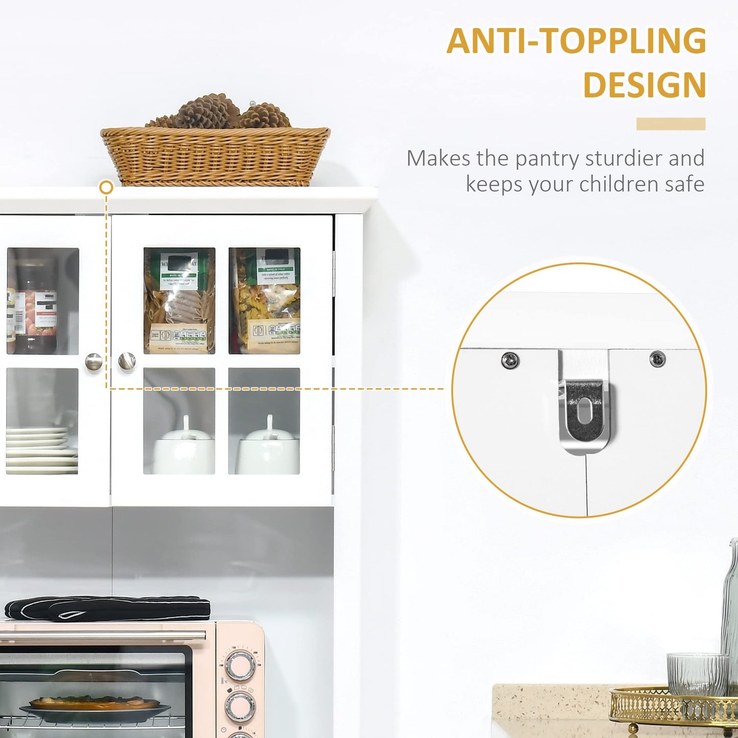 HOMCOM Elegant Buffet with Hutch, Kitchen Pantry Storage Cabinet with Framed Glass Door Drawer and Microwave Space, White