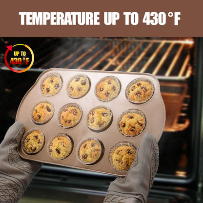 JOHO BAKING Nonstick Muffin & Cupcake Pan Set (2 Pack) - 12 Cup Regular + 24 Cup Mini Muffin Tins | Heavy Duty Gold Carbon Steel, Rust-Resistant, Easy Release