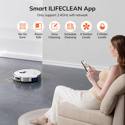 ILIFE A30 Pro Robot Vacuum and Mop, Self Emptying Station for 60 Days, 5000Pa Suction, LiDAR Navigation, No-Go Zones, 2.4G WiFi/App/Alexa/Remote Control, Roller Brush for Carpet, Hard Floors, 110V