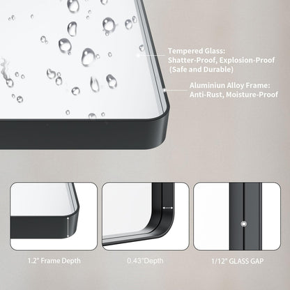 LOAAO Black Metal Framed Bathroom Mirror for Wall, 22X30 Inch Rounded Rectangle Mirror, Matte Black Bathroom Vanity Mirror Farmhouse, Anti-Rust, Hangs Horizontally or Vertically