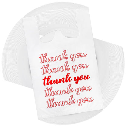 Lawei 500 Count Thank You Bags Reusable Grocery Bag - 13 x 7 x 21 Inch Plastic T-Shirt Bags for Shopping, Restaurants, Catering (15mic, 0.6 Mil), Bulk Carryout Shopping Bags