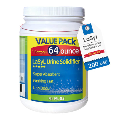LaSyL Super Absorbent Powder - 200 Use, Solidify Body Fluids in 1 Min - Easy to Port Waste Liquid - for Camping Portable Toilet, Bedside Commodes, Pet Toilet etc-4LB