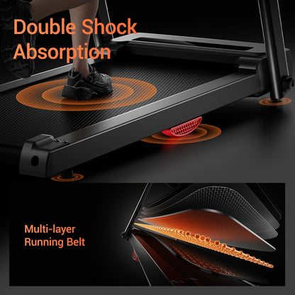 LONTEK Treadmills for Home, 3.0HP Quiet Brushless Folding Treadmill with Heart Rate Sensor, Silicone Damping System, 300lbs Weight Capacity, Holder for Cup&Phone