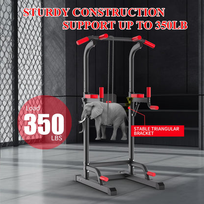 Power Tower Dip Station, Pull Up Bar Station & Multi-Function Gym Equipment For Home Strength Training Adujustable Height Up to 85.5",Load 350LBS