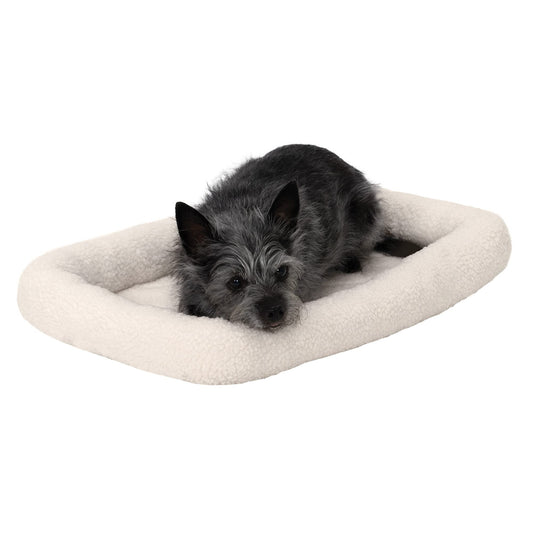 Furhaven Dog Bed for Extra Small Dogs & Indoor Cats, 100% Washable, Sized to Fit Crates - Sherpa Fleece Bolster Crate Pad - Cream, Extra Small