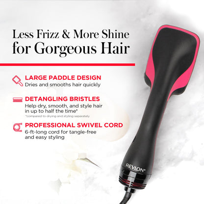 REVLON One-Step Hair Dryer and Styler, All-in-One Detangling and Straightener Brush for Salon-Quality Smooth, Straight Hair, More Shine and Less Frizz, Black