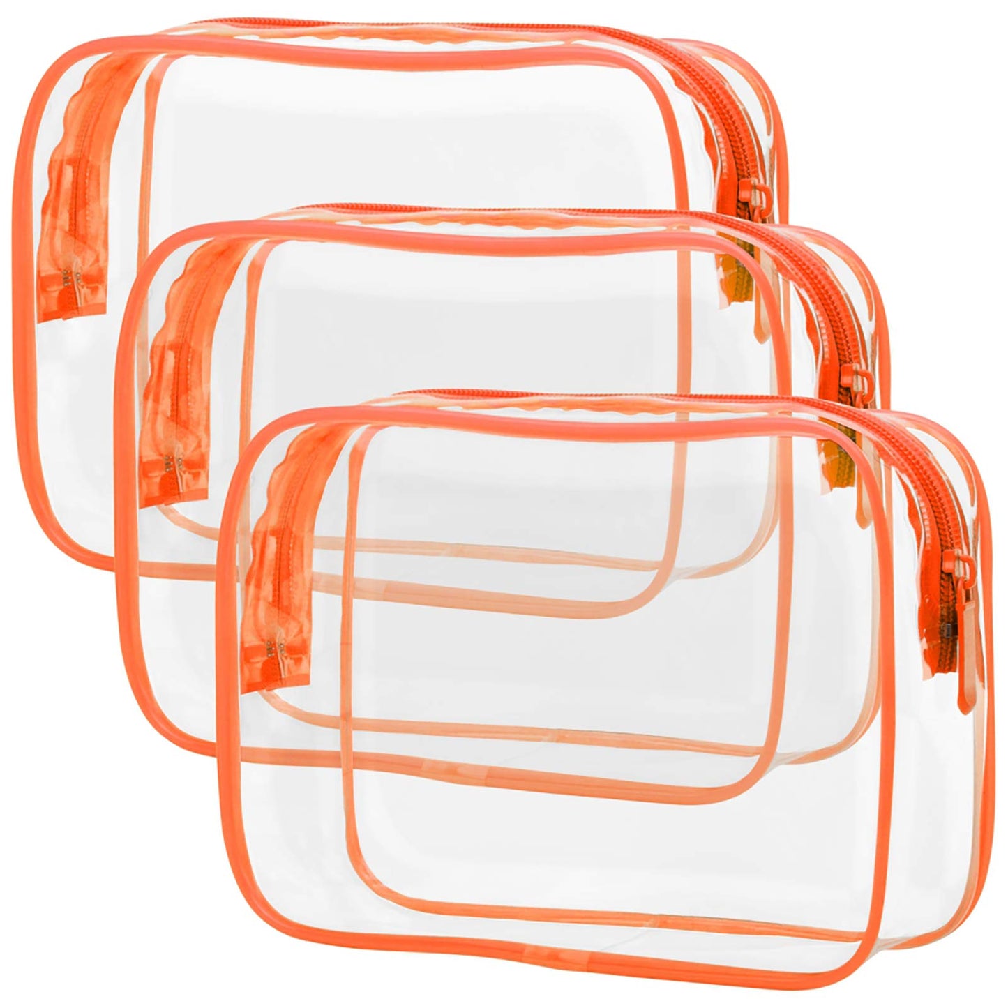 PACKISM Clear Makeup Bag with Zipper, 3 Pack Beauty Clear Cosmetic Bag TSA Approved Toiletry Bag, Travel Toiletry Bag, Quart Size Bag Carry on Airport Airline Compliant Bag, Orange