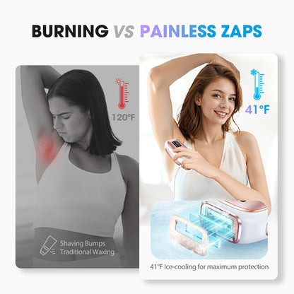 Oreeth IPL Laser Hair Removal Device for Women & Men - Home 45°F Ice-Cooling Contact for Painless & Long-Lasting Results, 86% Hair Reduction in 3 Weeks for Full Body & Bikini Line, Rose Gold