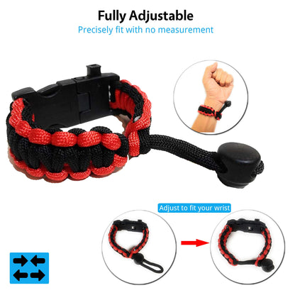 Nexfinity One Survival Paracord Bracelet - Tactical Emergency Gear Kit with SOS LED Light, 550 Grade, Adjustable, Multitools, Fire Starter, Compass, and Whistle - Set of 2 (Red)