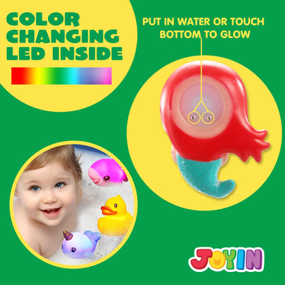 JOYIN 12 PCS Light Up Bath Toys, Toddler Flashing Colourful LED Bathtub Mermaid Toy, Baby Bathtime Floating Rubber Shower Gifts for Infant Kids Boy Girl Valentines Easter Gifts Swimming Pool Party