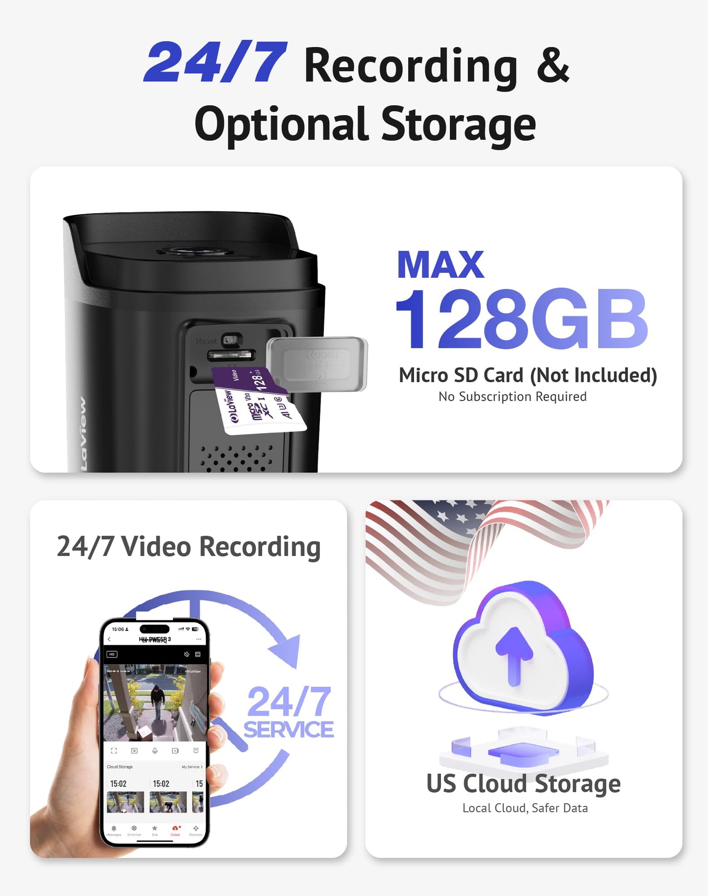 LaView 4K Outdoor Security Cameras,8MP HD Cameras for Home Security with AI Human Detection,IP65 Waterproof,2-Way Talk,Clear Night Vision,2.4G WiFi,SD Card Slot&US Cloud Storage,Work with Alexa(4pcs)