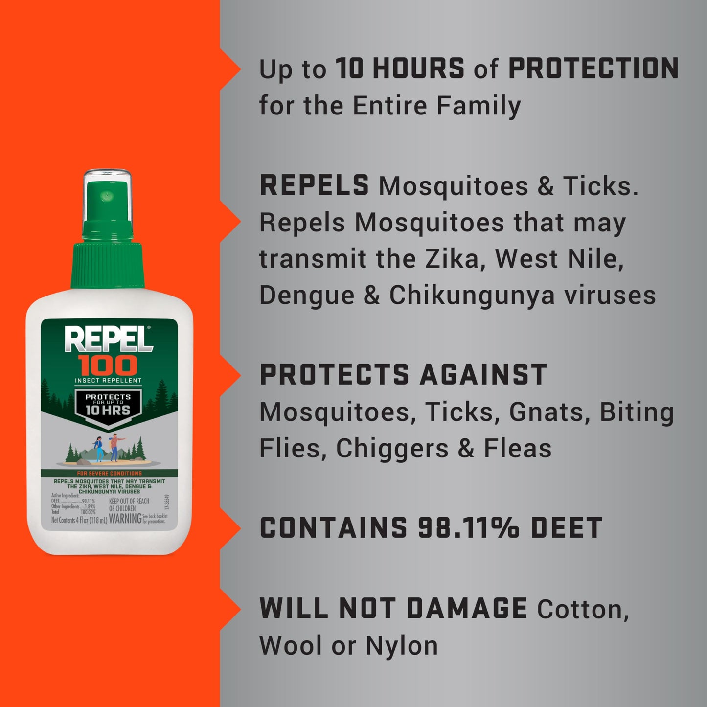 Repel 100 Insect Repellent, Pump Spray, 4-Fluid Ounces, 10-Hour Protection
