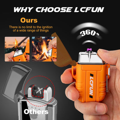 LcFun 2 Pack Waterproof Outdoor Lighter, Windproof Torch Lighters Butane Refillable, Electric Dual Arc Plasma Lighter USB Rechargeable, Tactical Survival Gear Gadgets for Men for Camping, Hiking