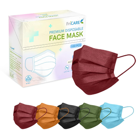 FriCARE Face Masks Disposable for Adults, 4 Ply ASTM Level 3, FSA HSA Eligible, Allergy Protection, Individually Wrapped, 100 Pack, Classic Nightfall