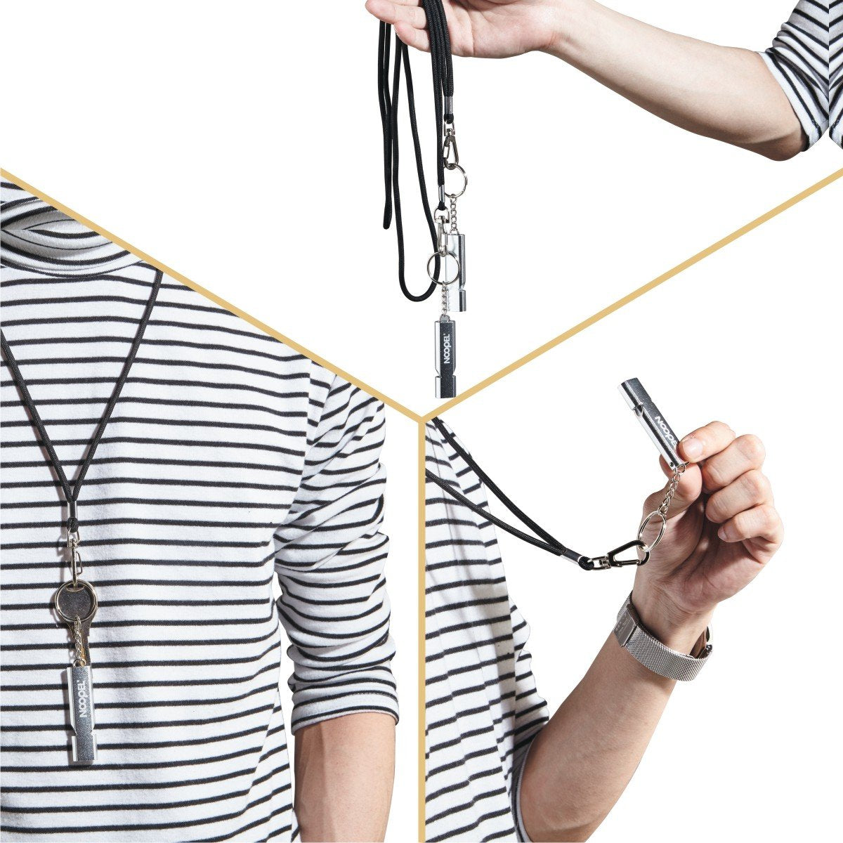 Noopel 2 Pack Survival Whistle with Lanyard and Keychain Double Tubes Emergency Safety Whistle with Keyring for Boating Outdoor Camping Hiking Hunting Sports Dog Training (2 Pack Silver)