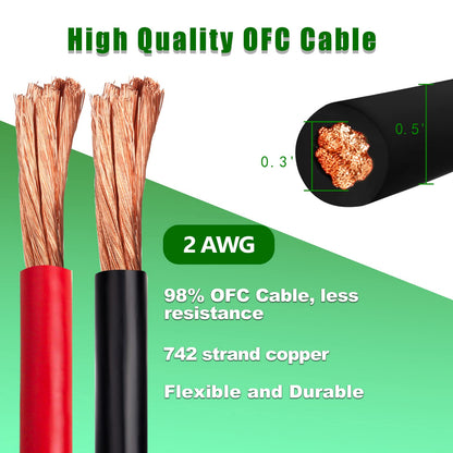 Kimbluth 2 Gauge Battery Cable Copper Wire, 5FT Red+5FT Black 2 AWG Welding Cable Standard USA OFC Wire for Automotive, Battery, Solar, Marine and Generator
