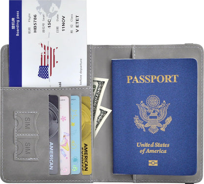 Passport Holder, Passport Cover with Credit Card Slot and Boarding Pass Slot Combo, Passport Wallet Case Book Travel Must Have, RFID Blocking Leather Travel Accessories, Grey