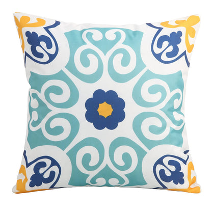 Outdoor Waterproof Throw Pillow Covers Set of 4 Floral Printed and Boho Farmhouse Outdoor Pillow Covers for Patio Funiture Garden 20x20 Inch Blue