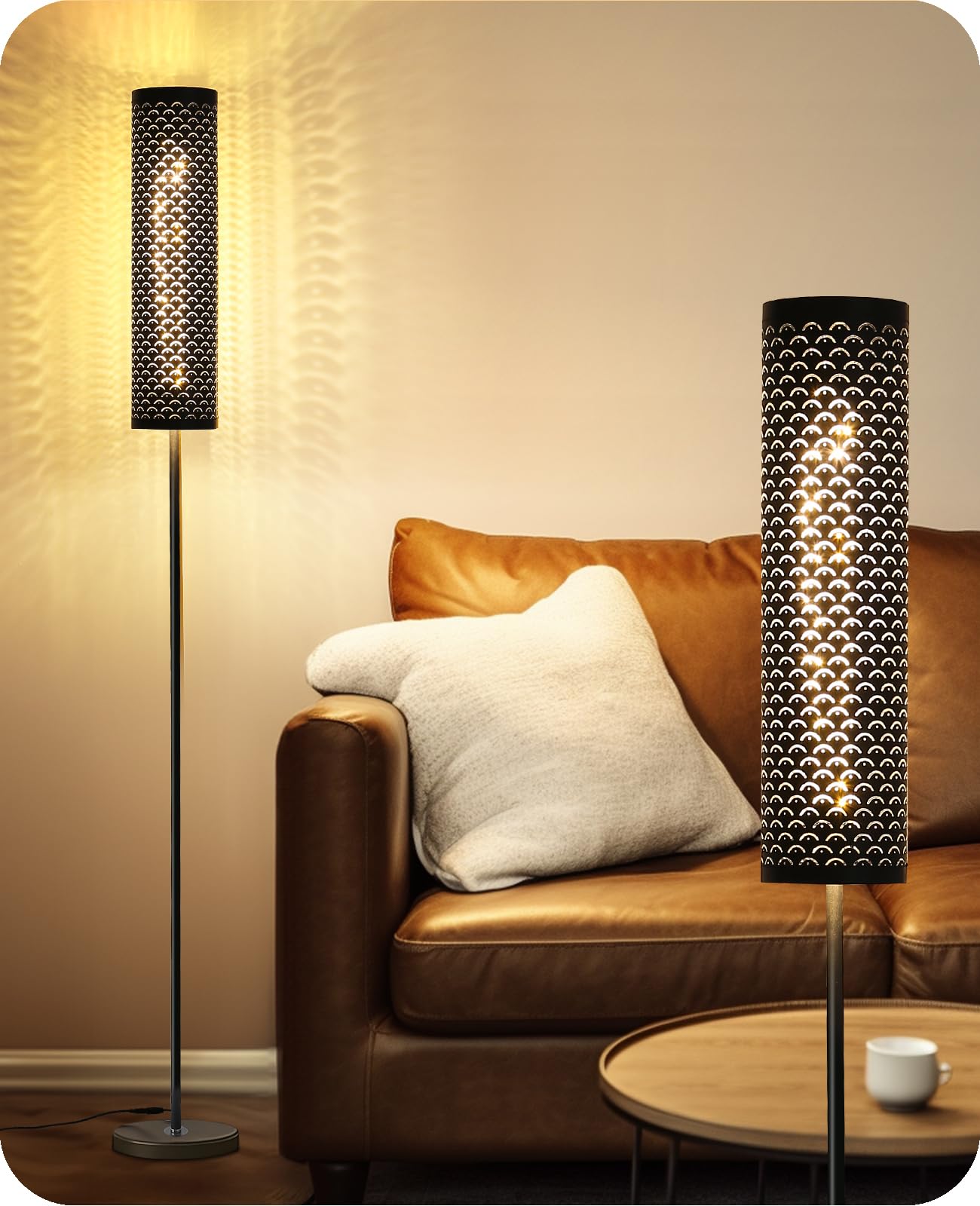 Industrial Modern Floor Lamps for Living Room, Dimmable Standing Tall Lamps Remote Control Custom Color Temperature & Brightness Lamp with Fabric Lampshade, Tall Lamps for Bedroom Office, Black