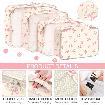 KPX 8 Set Packing Cubes for Travel, Luggage Packing Organizers Accessories Large Toiletries Bag for Clothes Shoes Cosmetics (8Set-Pink Bow)