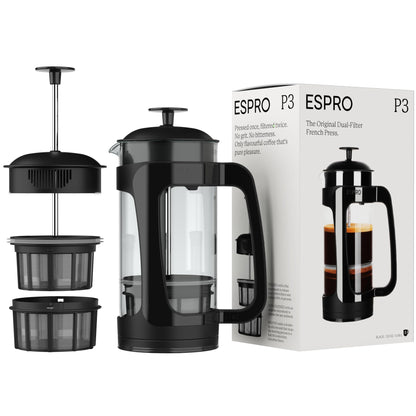 ESPRO - P3 French Press Coffee Maker – Patented Double Microfilter for Sludge and Grit Free Coffee, Black, 32 oz