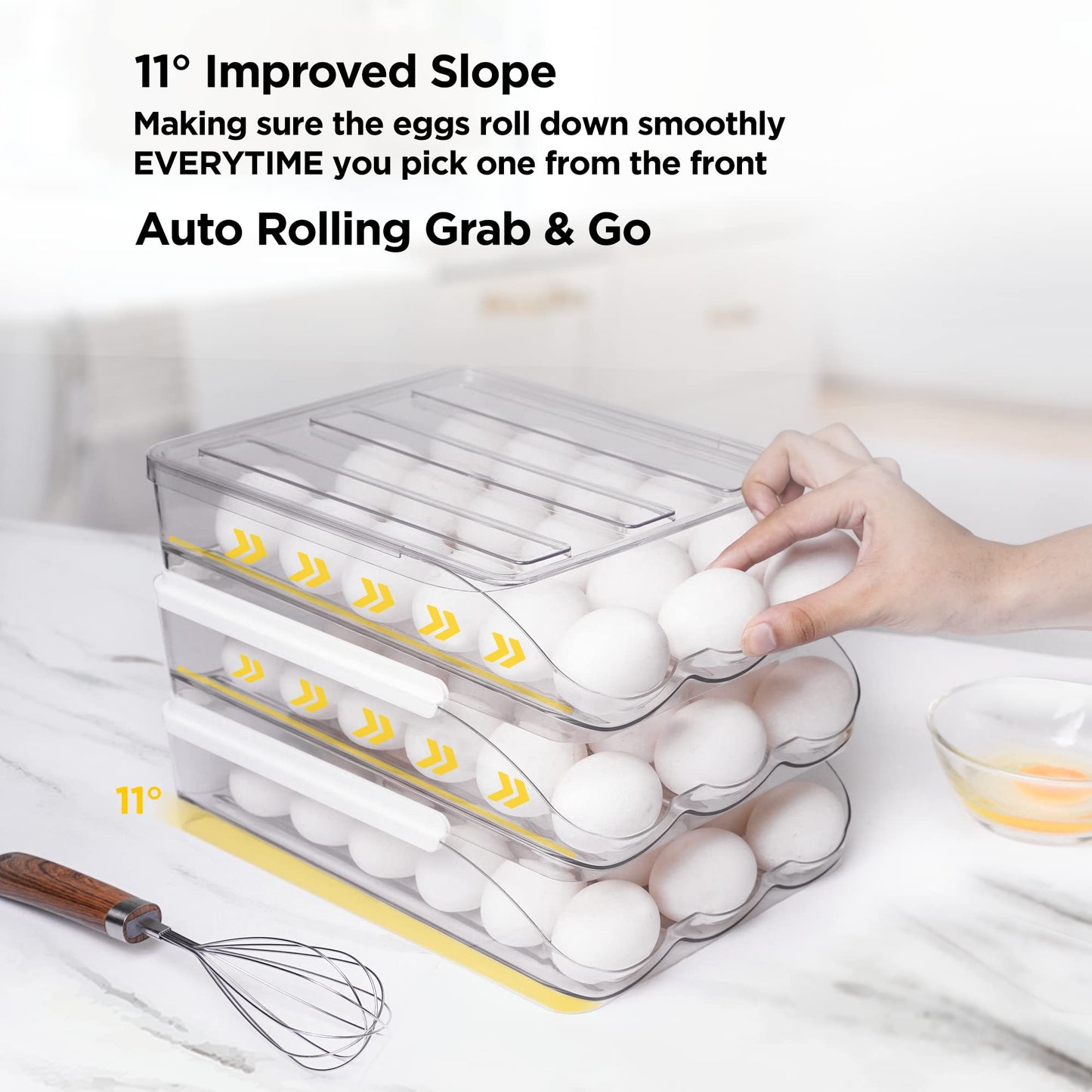 Homediea Egg Holder for Refrigerator | New & Improved Auto Rolling Stackable Fridge Egg Storage Organizer/ Container (36 Eggs)