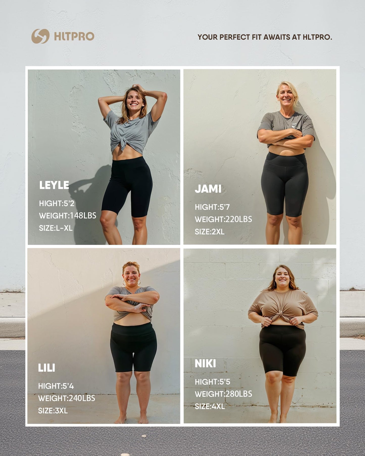 HLTPRO 3 Pack Plus Size Biker Shorts with Pockets for Women - 8" High Waisted Spandex Athletic Bike Shorts for Yoga Workout