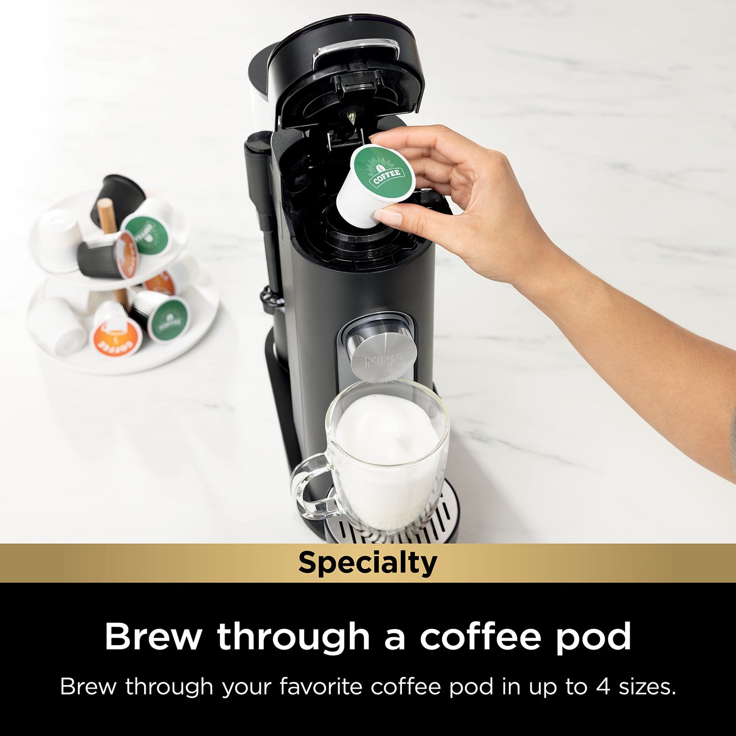 Ninja | Coffee Maker | Single Serve |Brew with Coffee Pods & Grounds| Compatible with K-Cup Coffee Pods | 4 Brew Styles, up to 24oz Cup Sizes & 56oz Removable Reservoir | Black | PB051