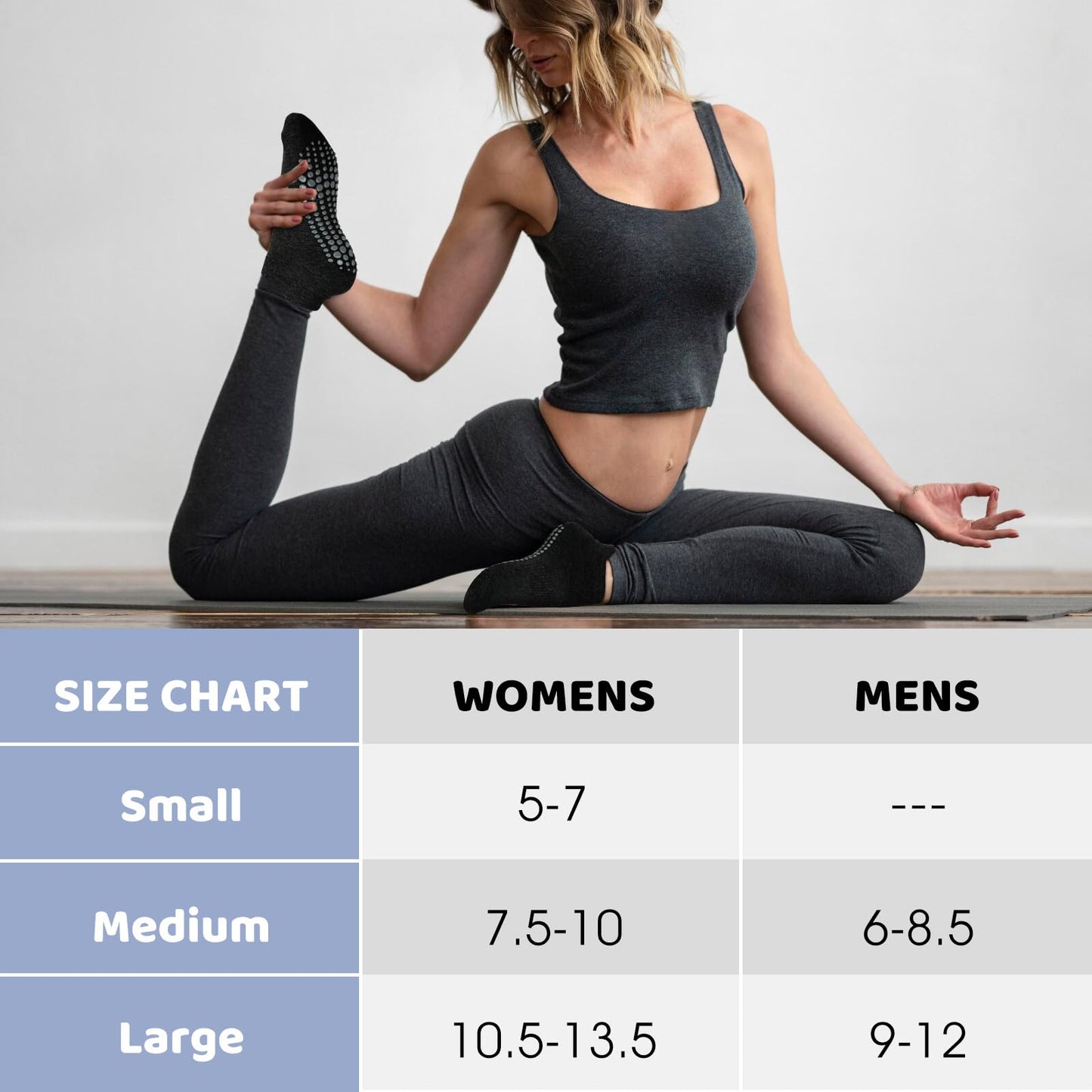 Pilates Grip Socks for Women Men Size 9-11 Non Slip Yoga Accessories Soccer Womens Hospital Barre Black Barefoot Grippers Postpartum Essentials Non Skid for Elderly Gift