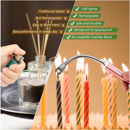 MEIRUBY Electric Candle Lighter Birthday Father‘s Day Gifts for Mom from Daughter Son, USB Arc Rechargeable Windproof Long Lighter for Candle, Gift for Mom Women Men Wife Sister