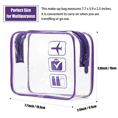 MODENGKONGJIAN TSA Approved Toiletry Bag, 3 Pcs Clear Toiletries Bags Quart Size Travel Makeup Cosmetic Bag for Women Men, Carry on Airport Airline Compliant Bag (Purple)