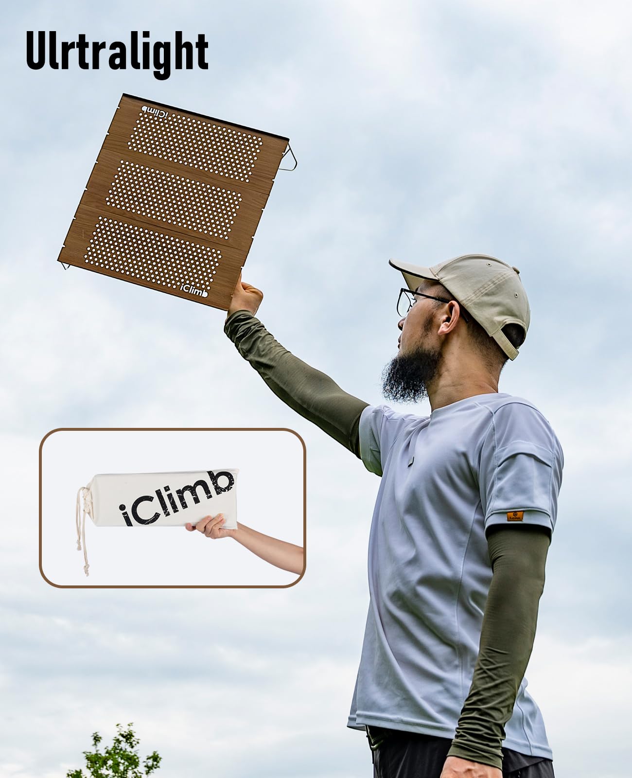 iClimb Mini Solo Folding Table Ultralight Compact for Backpacking Camping Hiking Beach Picnic (Nature - S)