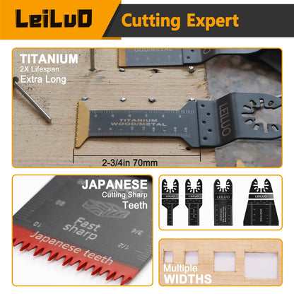 LEILUO 116 Pcs Multitool Blade Kits Cutting and Sandpaper Oscillating Tool Accessories Universal Oscillating Saw Blades with Storage Bag Compatible with DeWalt Makita Dremel and More