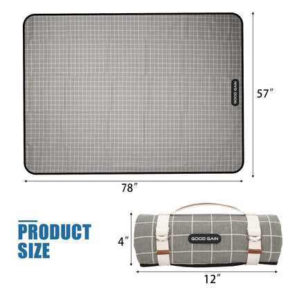 Picnic Outdoor Blankets Waterproof Extra Large - Beach Mat Sand Free Foldable with Carry Strap | Portable Camping Blanket | Park Blanket for Grass Park, Hiking, Travel, Concerts, Indoor (Grey Check)