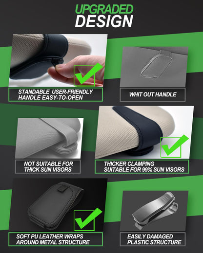 Teoenix Sunglass Holder for Car, 2 Pack Car Sunglass Holder Visor Clip Magnetic Leather Sun Glasses Eyeglass Hanger, Black, Fit for Different Size Eyeglasses